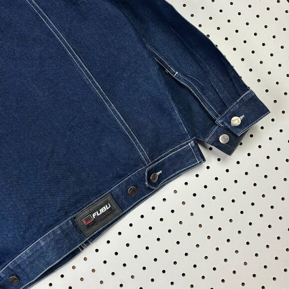 FUBU Denim Y2K Trucker Jacket Mens Large 90s Streetwear Blue Full Zip READ Skate - Picture 6 of 10